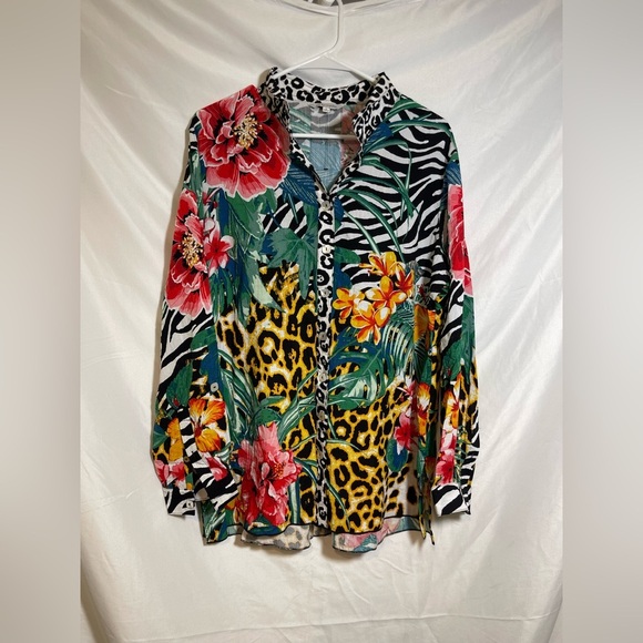 John Mark Multicolor Floral and Animal Print Button Down Shirt - Picture 1 of 6
